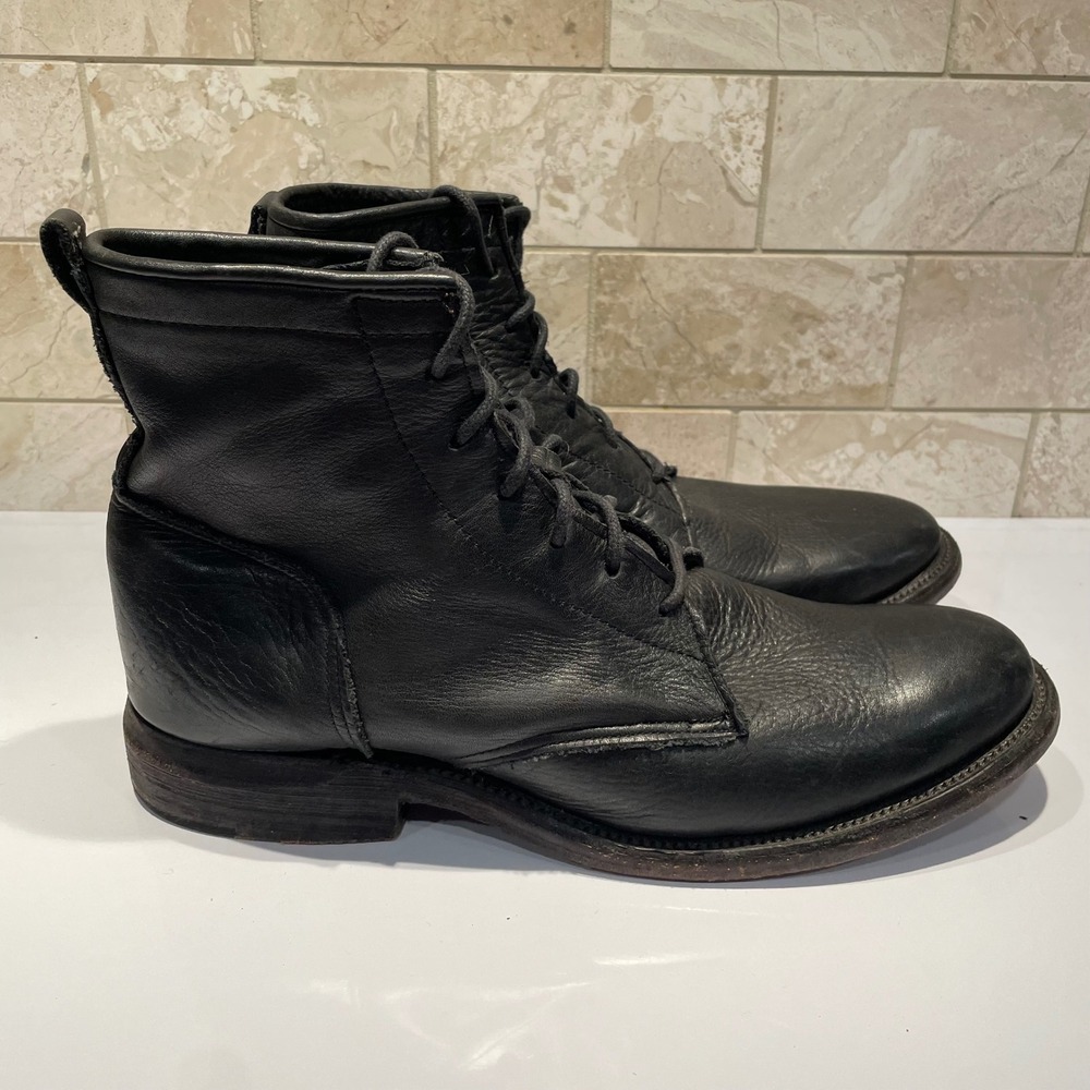 Vintage Shoe Company Mens Black Leather Lace Up Combat Boots VM9019 USA 10.5